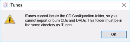 iTunes Cannot Locate the CD Configuration Folder Error