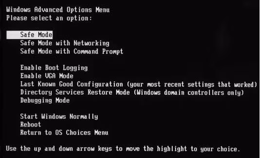 Boot in Safe Mode to fix Lenovo Stuck On Boot Menu