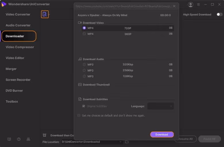 UniConverter link to mp4 converter