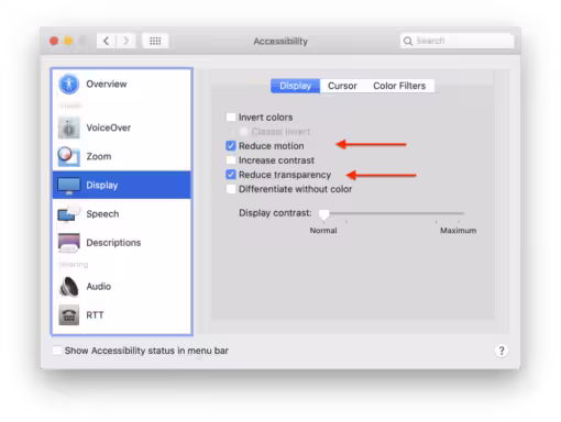 Reduce Visual Effects