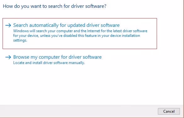 Search Automatically for updated driver software