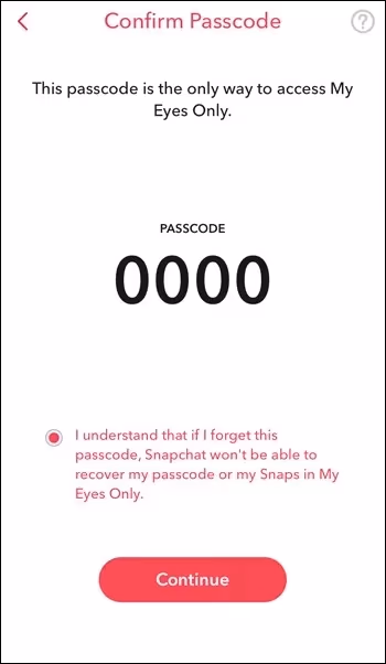 Confirm Passcode and Continue