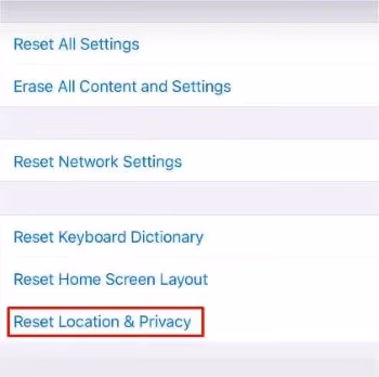 Reset Location and Privacy