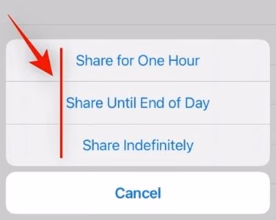 Choose a duration that should be shared