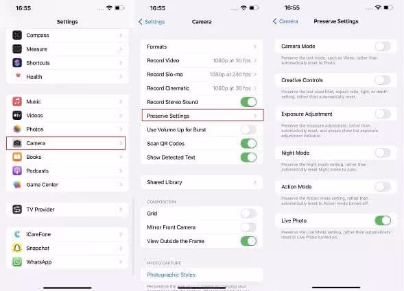Preserve Settings iPhone