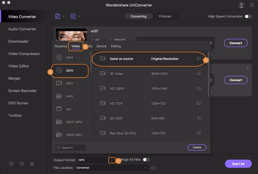 hoose the desired output format