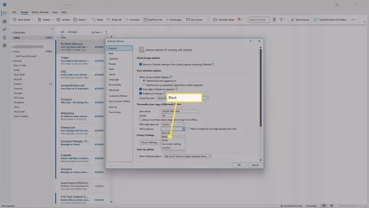 choose Black on Office Theme