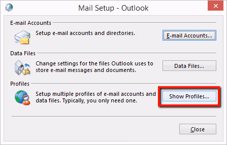 show Outlook profile