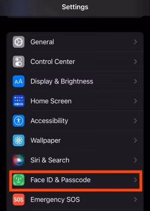 Face ID and Passcode Settings