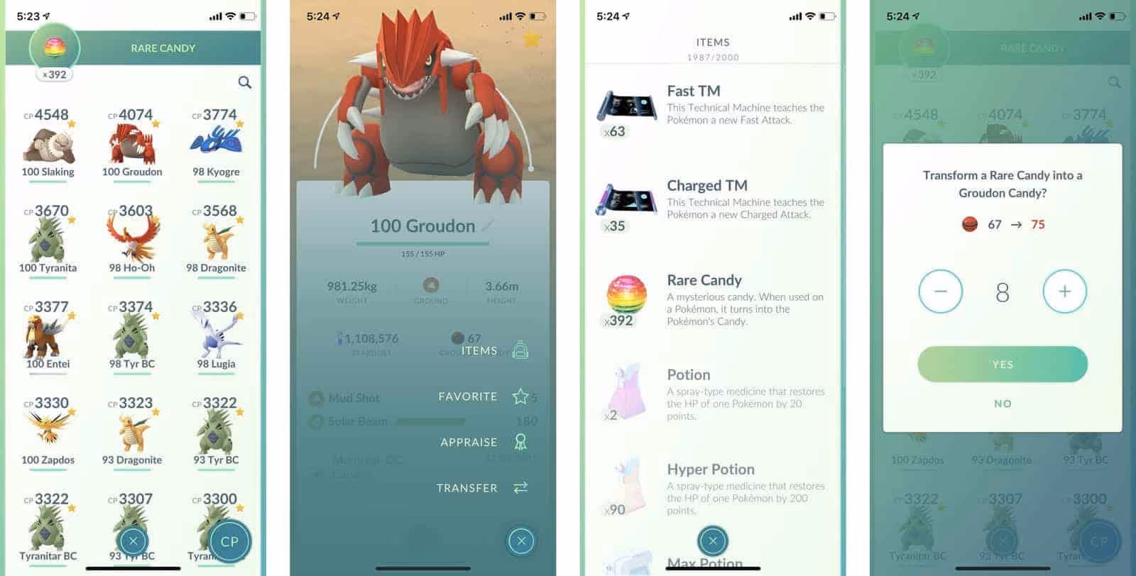 rare candy pokemon go