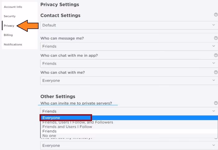 Change Who Can Invite You to Private Servers