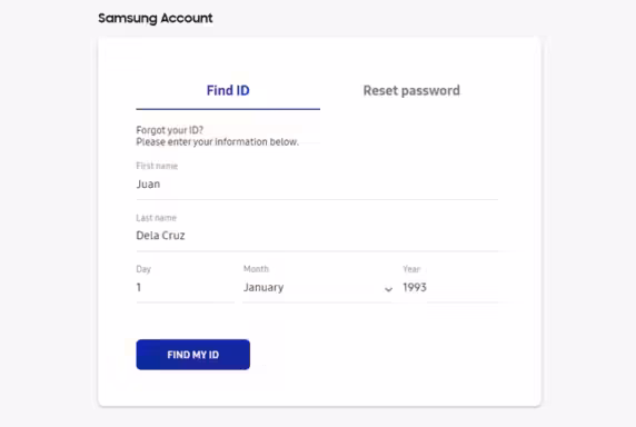 Reset Samsung Account Password