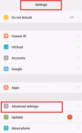 Settings and selecting advanced options