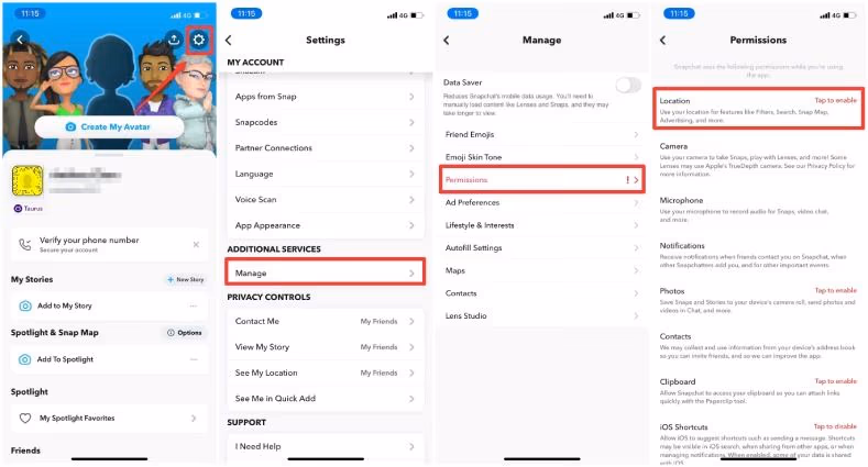 Enable Location Permission for Snapchat