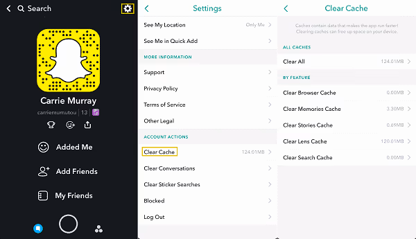 snapchat clear cache