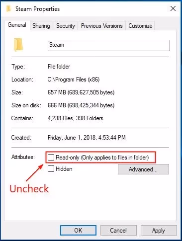 Set full control over the folder security of Steam
