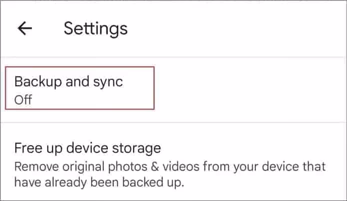 "Backup & Sync" option