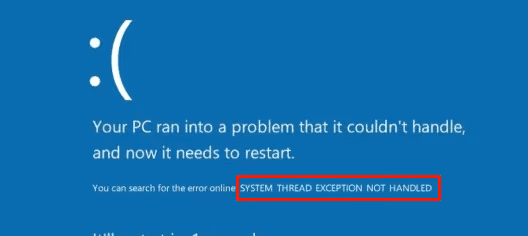 system thread exception not handled