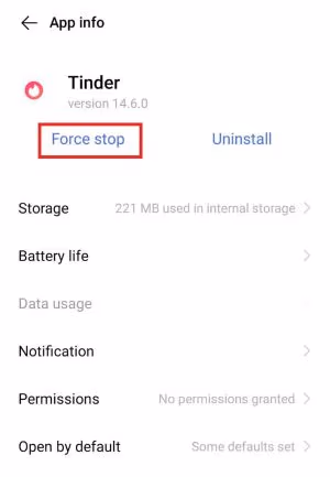 force stop Tinder
