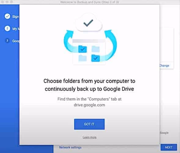 Choose folders to Sync with Google Drive