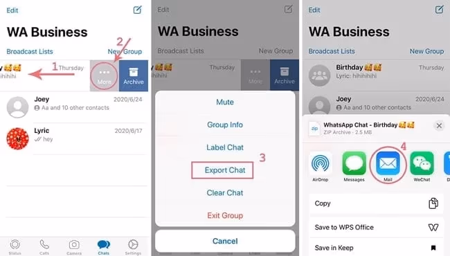 Export the WhatsApp Business data from iOS to Android manually