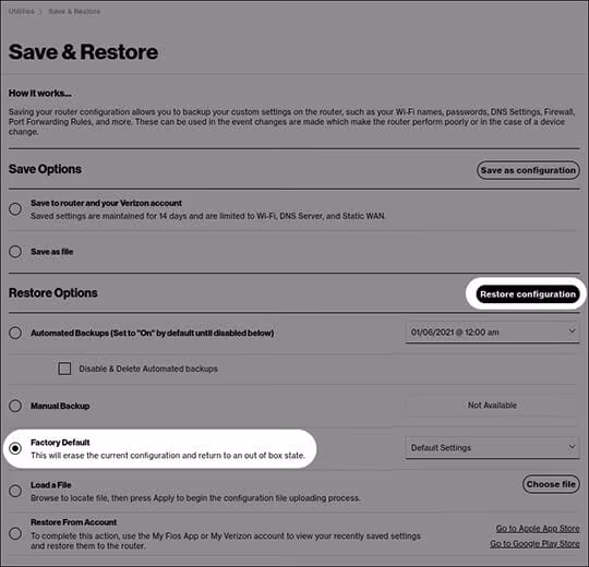 Factory Reset Verizon Router