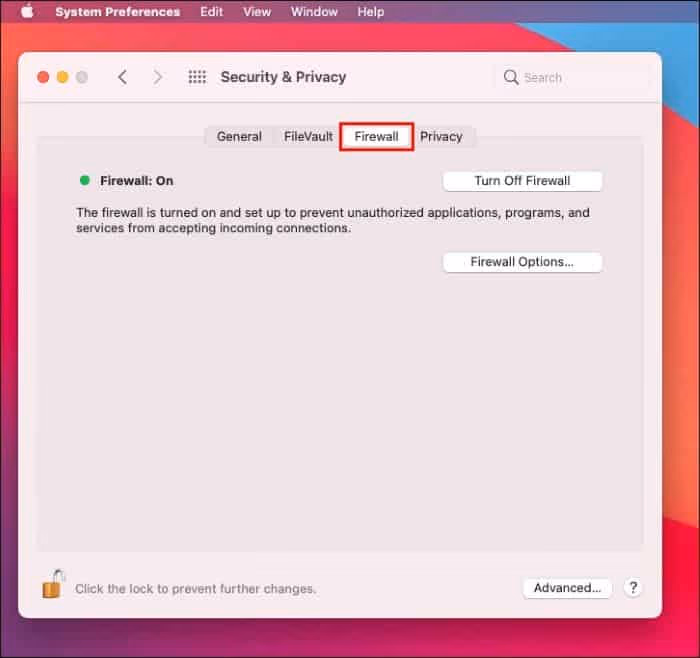 Security & Privacy -> Firewall
