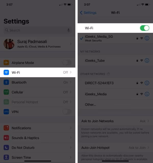 Wifi Setting on iPhone
