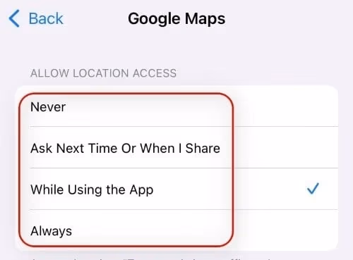 While Using the App Allow Location Access