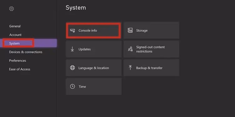 System > Console info