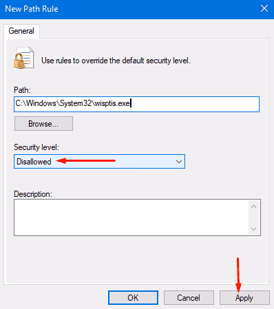 Set security level to Disallowed