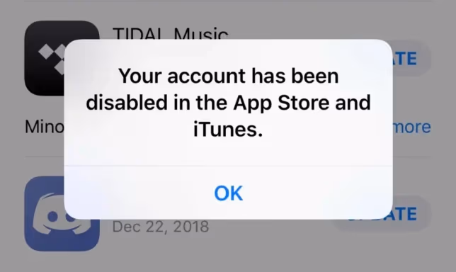 Your Account Has Been Disabled In App Store And Itunes Error